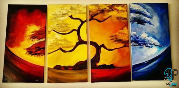 نقاشی منظره چهار فصل با رنگ روغن